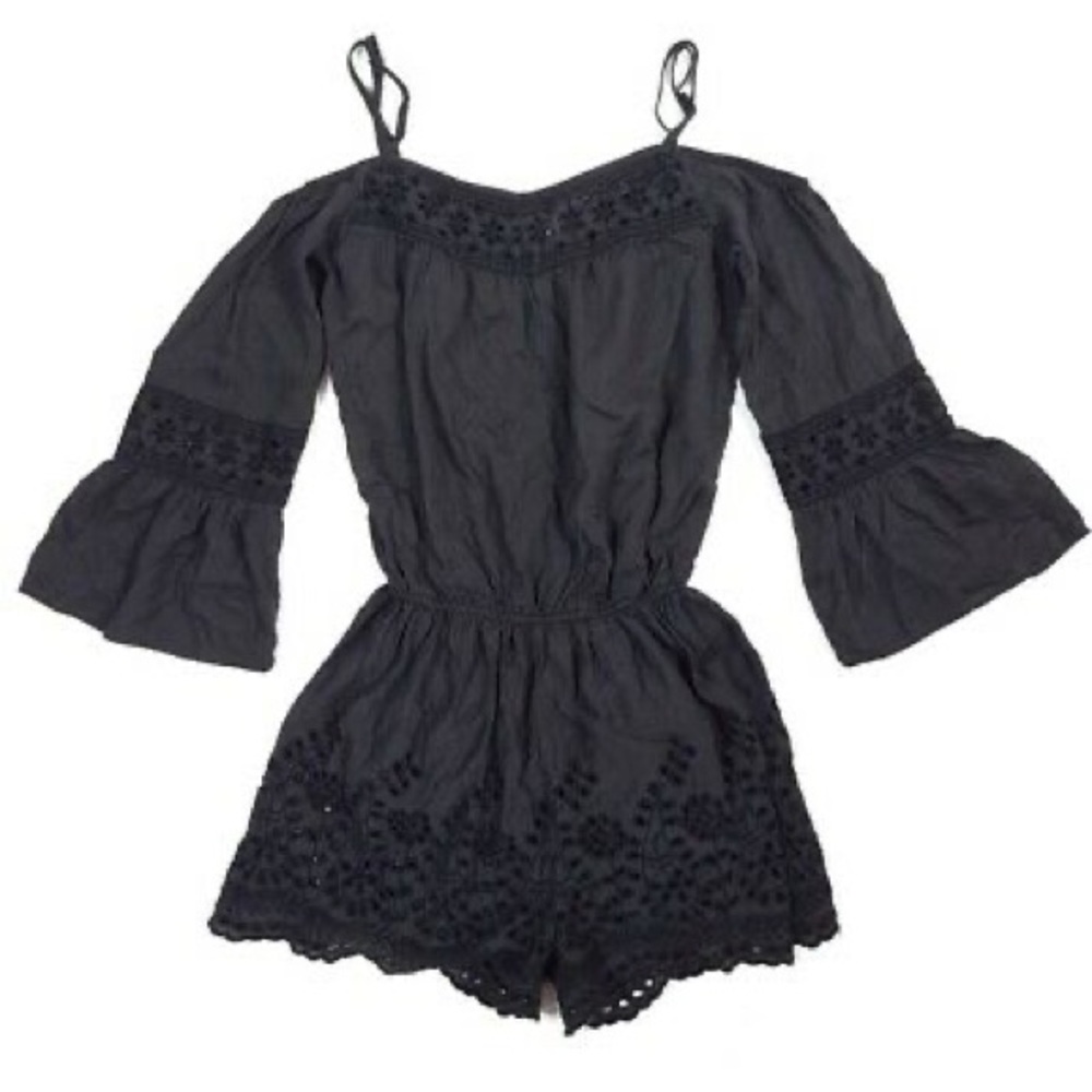 AEO eyelet black off shoulder boho romper